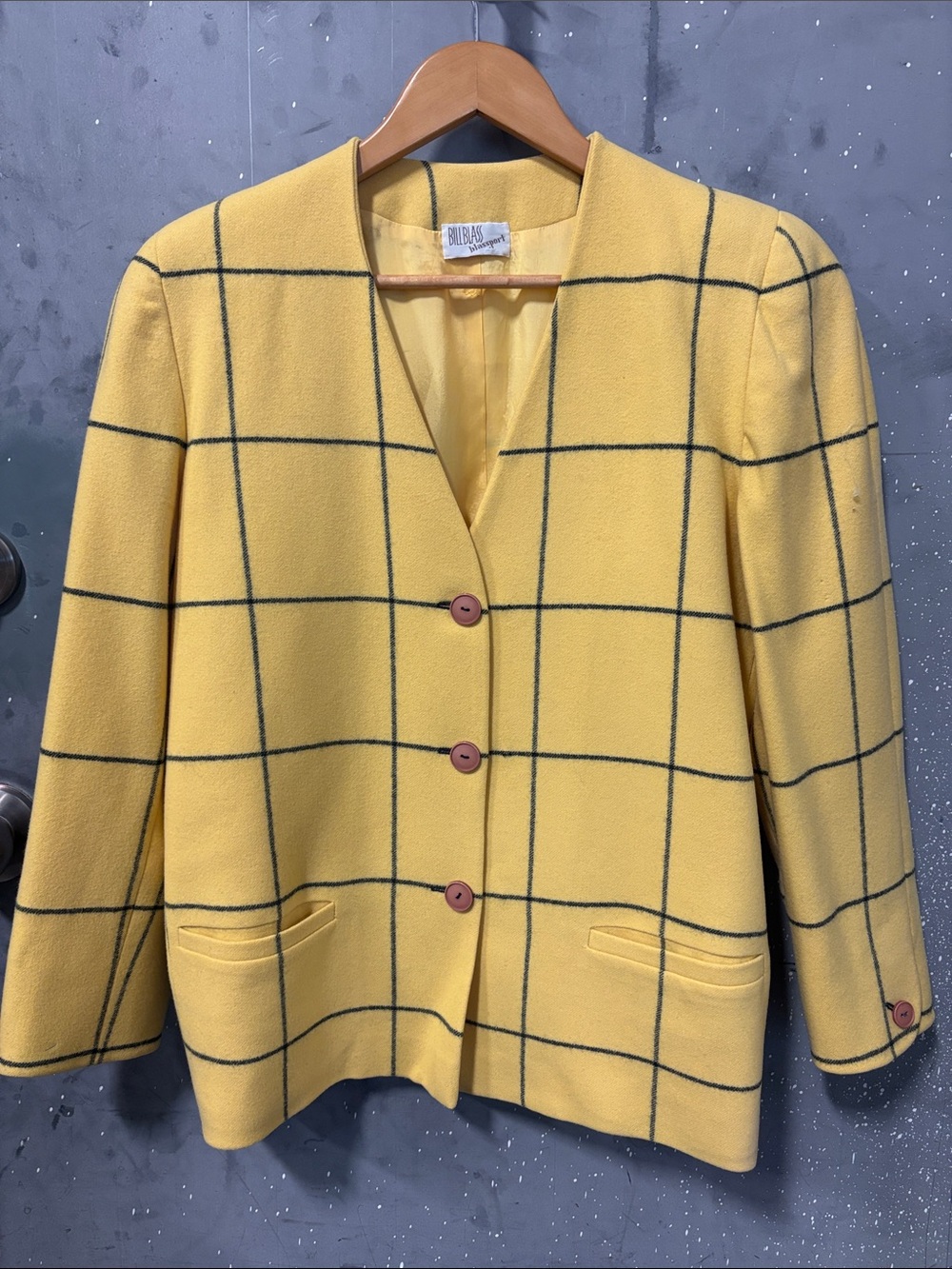 Vintage 80s Bill Blass designer Yellow Windowpane Blazer Jacket